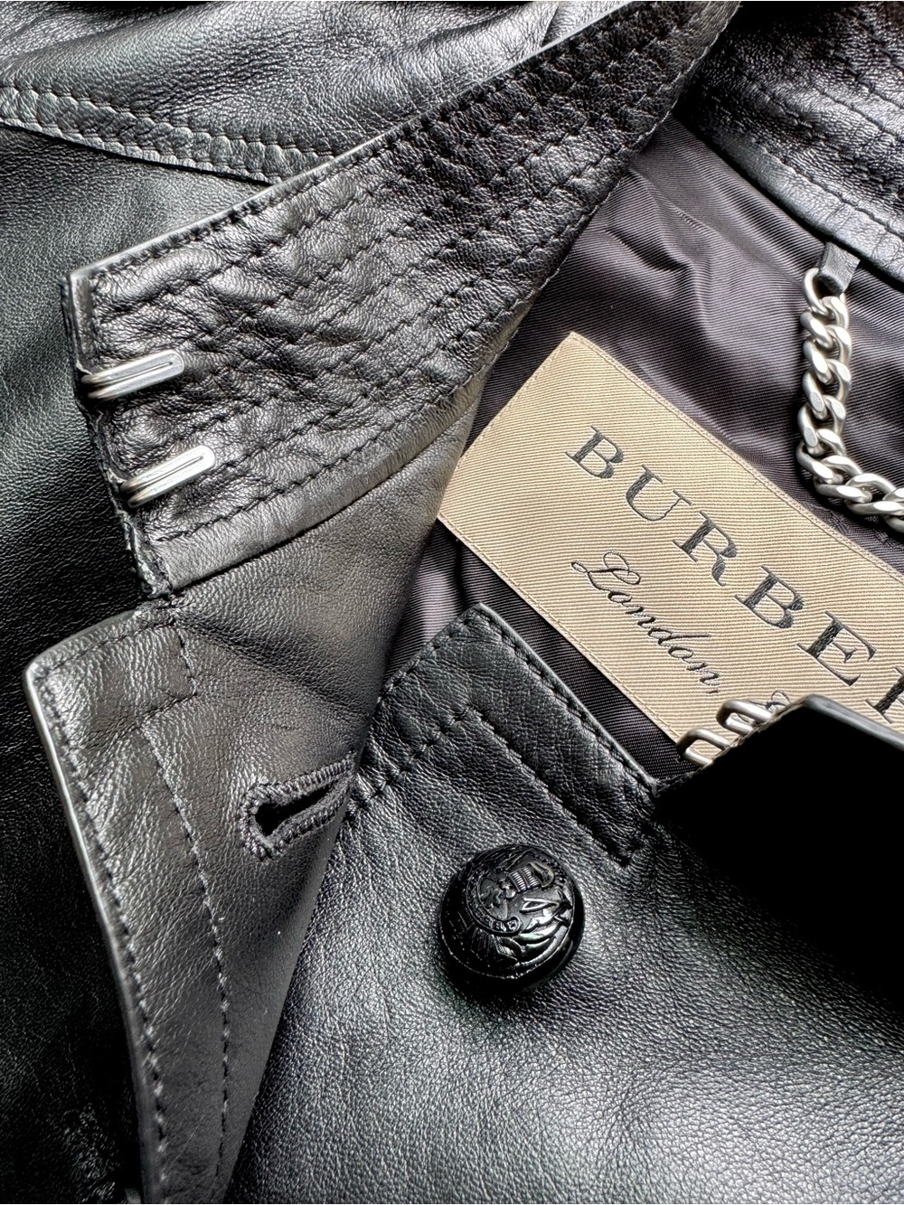 Stunning Burberry London Lamb Leather Equestrian Moto Black Jacket Coat 12 - Picture 8 of 13